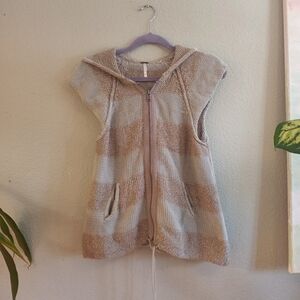 Free People Knit Zip Casual Bohemian Sweater Vest Hoodie with Cinchable Waist